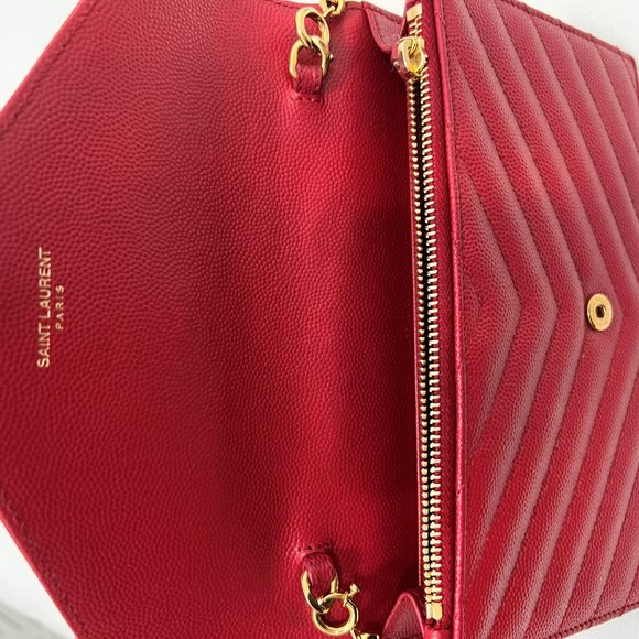 PRELOVED AUTHENTIC SAINT LAURENT CROSSBODY ENVELOPE CHAIN WALLET IN OPYUM RED - Picture 6 of 11